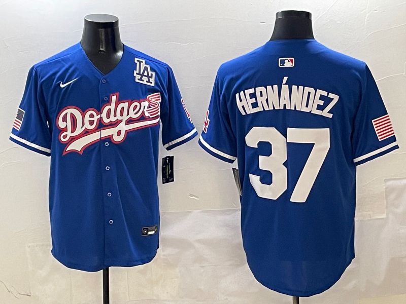 Men Los Angeles Dodgers 37 Hernandez Blue Second generation Joint Name Nike 2025 MLB Jersey style 9